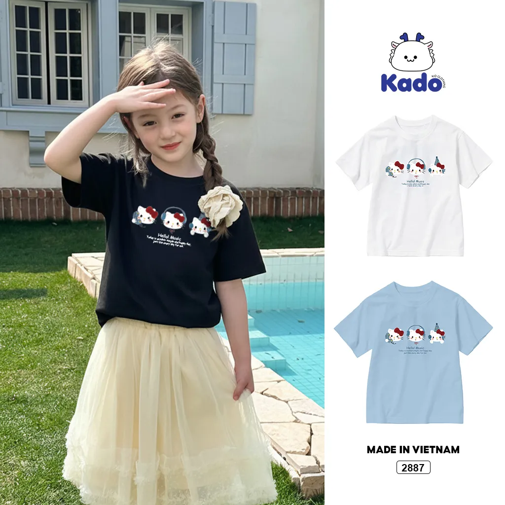 Áo thun form rộng cho bé gái Kado vải cotton co giãn 4 chiều thoáng mát Kitty dễ thương in mix 2887