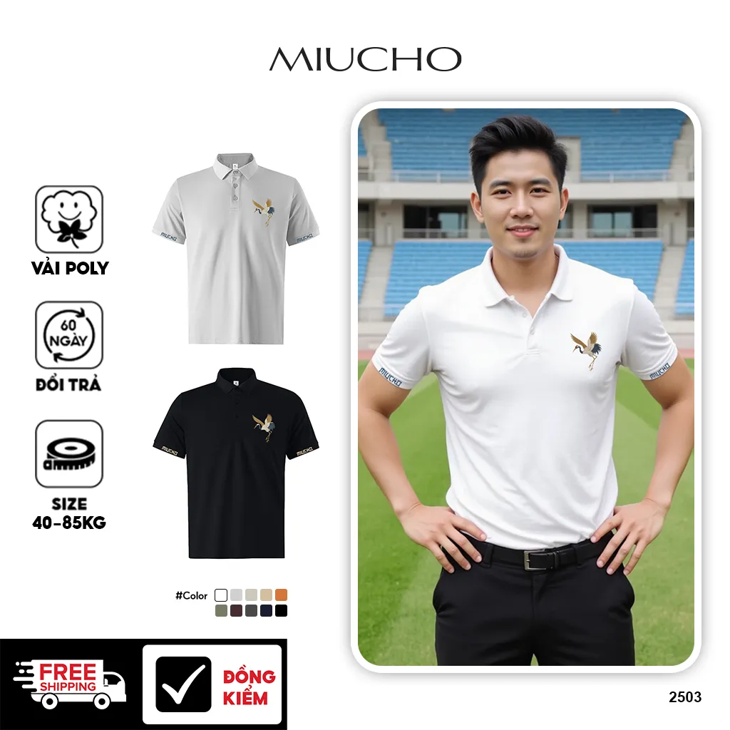 Áo polo cá sấu nam form vừa 2503 Miucho Iconic vải polyester thoáng mát phong cách basic in artwork