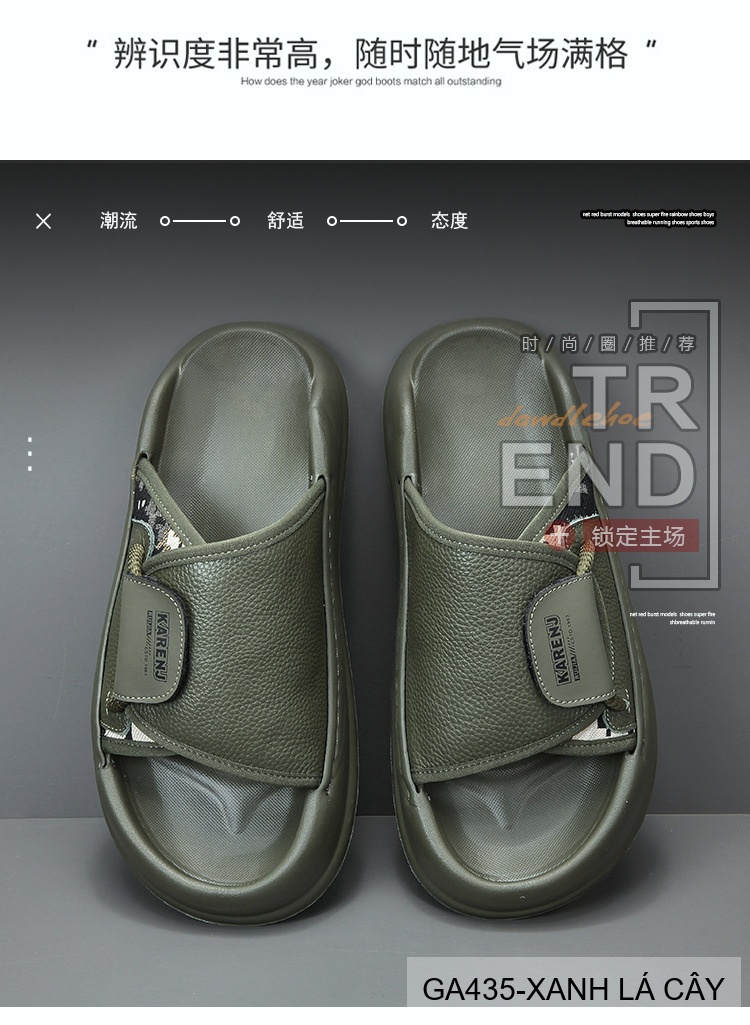 GA435 - Dép nam đế dày thời trang, chất liệu da bò mềm, màu xanh lá và đen_thumbnail_11