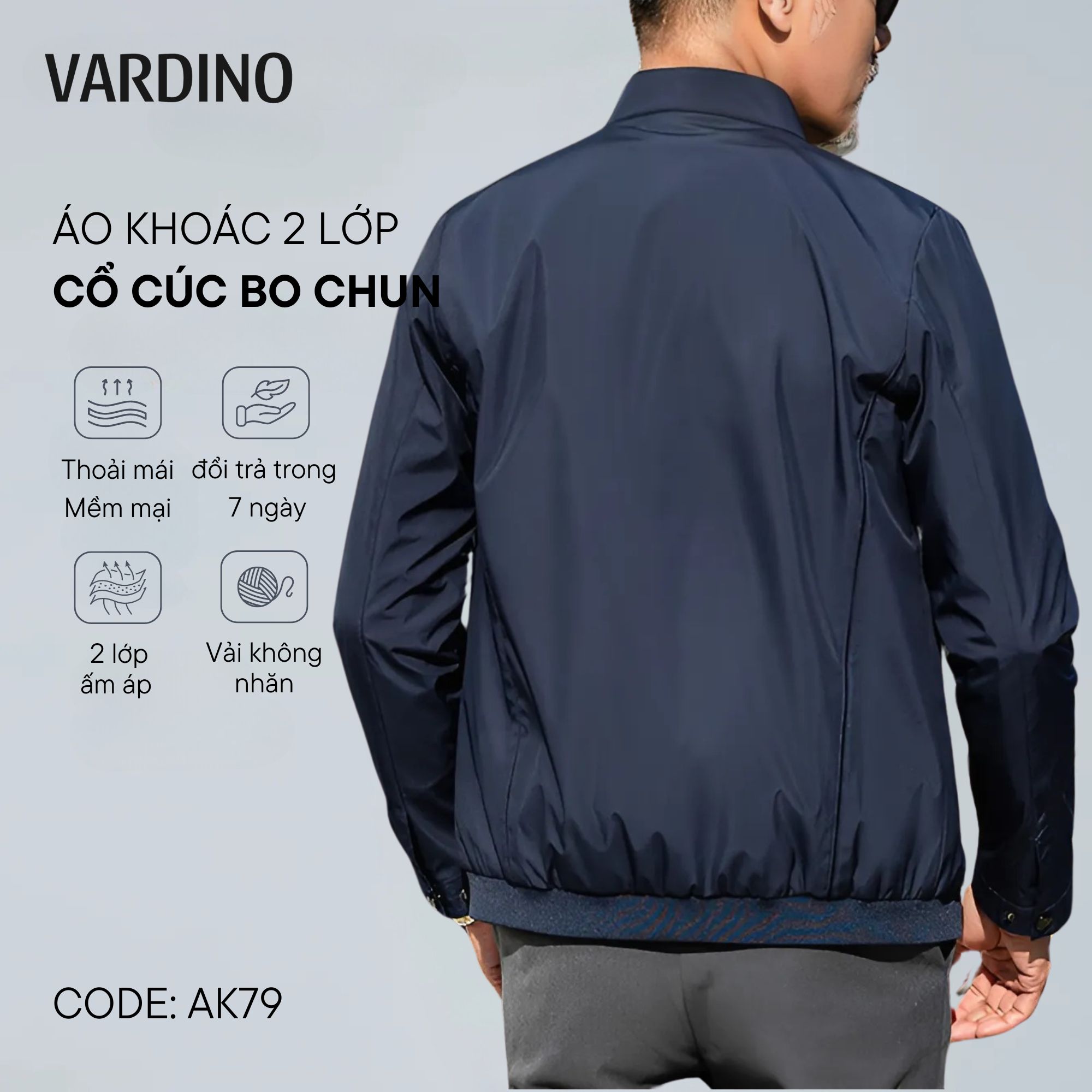Áo khoác gió cổ đứng Vardino AK79
