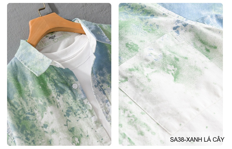 SA38 - Áo sơ mi nam tay ngắn họa tiết loang màu xanh lá và xám, phong cách trẻ trung mùa hè_thumbnail_8