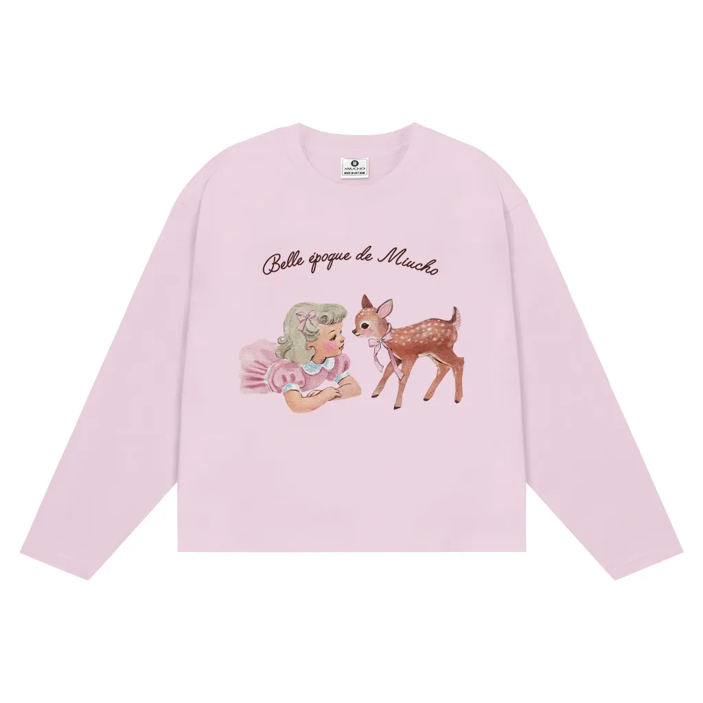 Áo tay dài boxy Miucho cotton co giãn 2C cổ tròn in hình dễ thương phong cách vintage 2649_thumbnail_11