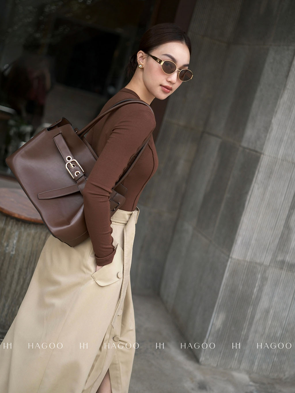 Chân váy kaki xếp ly nẹp chéo HAGOO_thumbnail_5