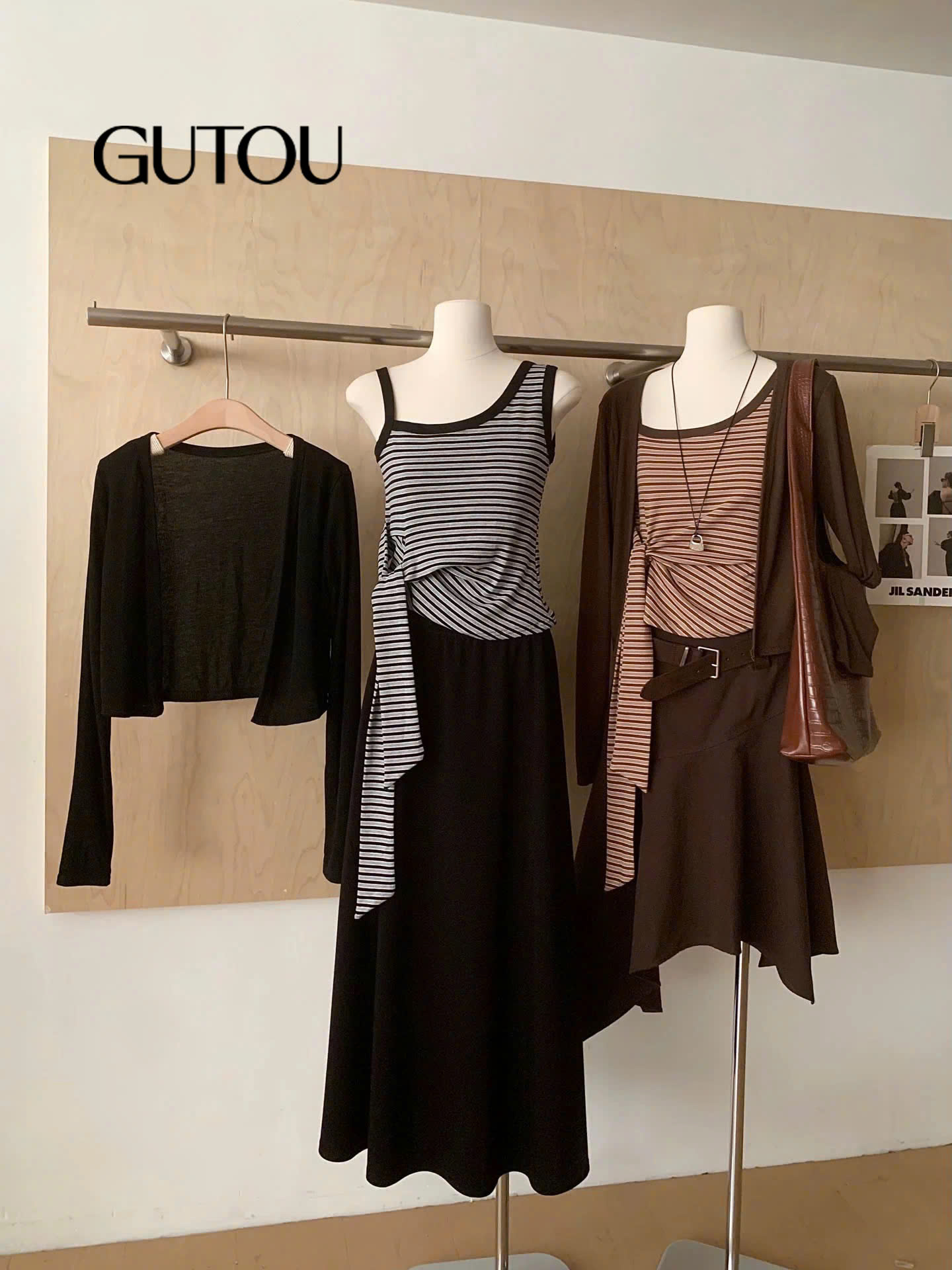 [ GUTOU ] Áo Hai Dây Mix Sọc Phối Áo Khoác Ngoài