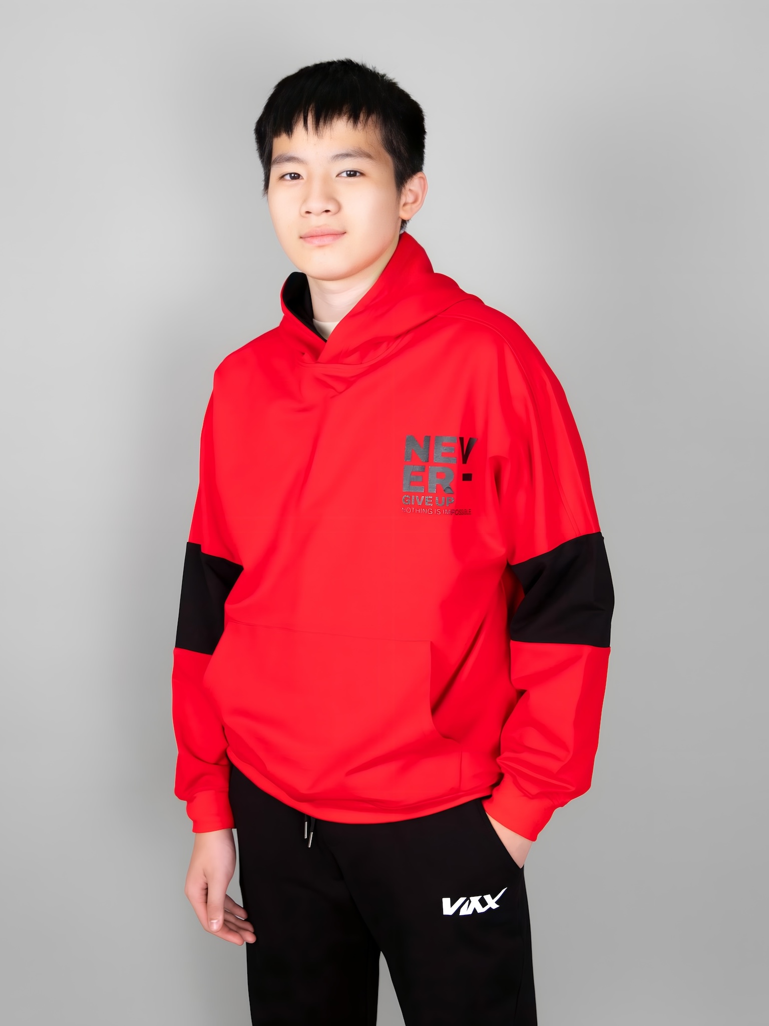 Áo nỉ hoodie màu đỏ phối đen Never