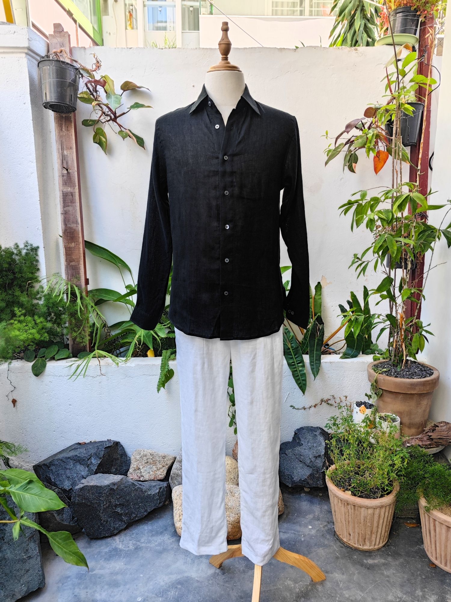 Sơ mi 100% linen tay dài cổ kiểu Ý