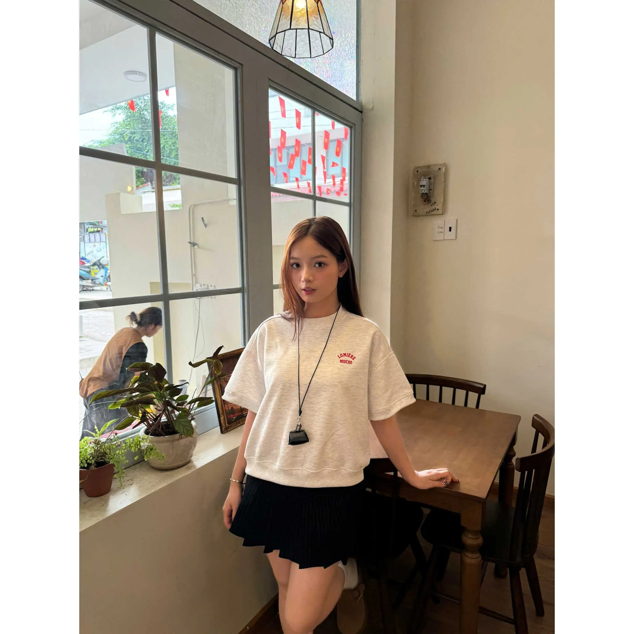 Áo sweater boxy thiết kế basic tay ngắn chuẩn form 2615 Miucho vải nỉ 2 da thoáng mát thấm hút mồ hôi tốt_thumbnail_2