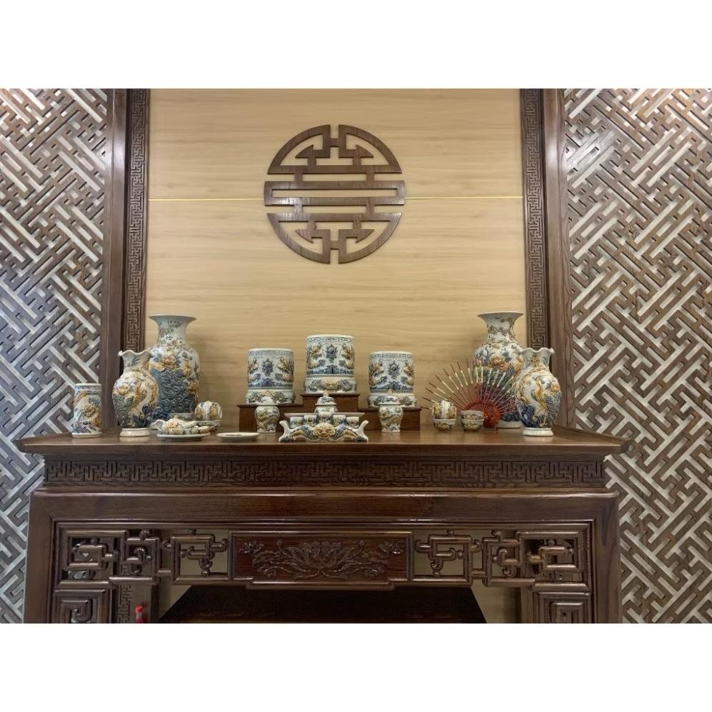 HG034 Đồ Thờ Cúng Bộ 17 món ban thờ 1M - 1M4 men rạn nổi nghệ nhân Bát Tràng chế tác TẶNG Thất Bảo, Tro Nếp_thumbnail_8