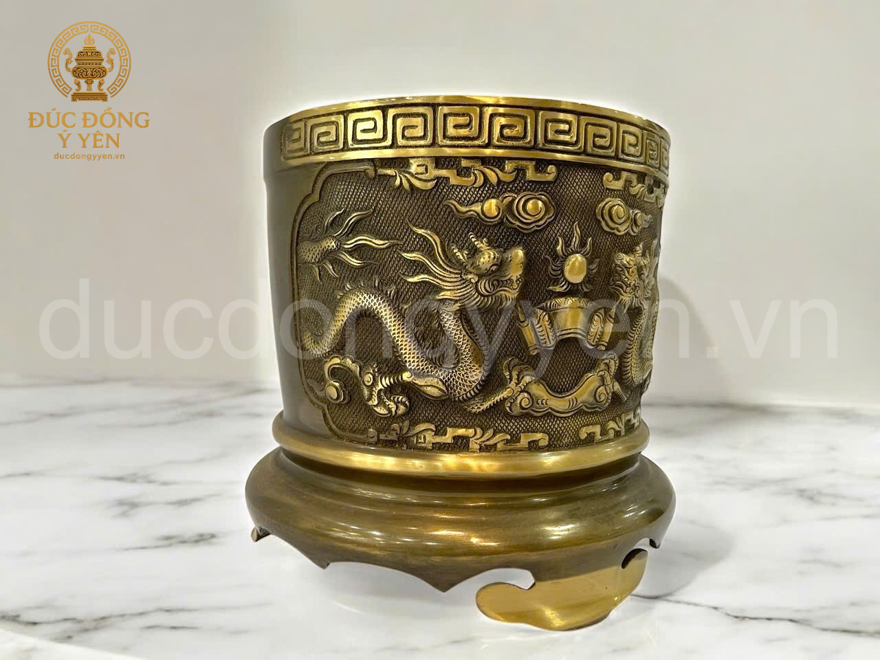 Bát thờ rồng nổi đúc đồng vàng thau làm màu giả cổ _thumbnail_3