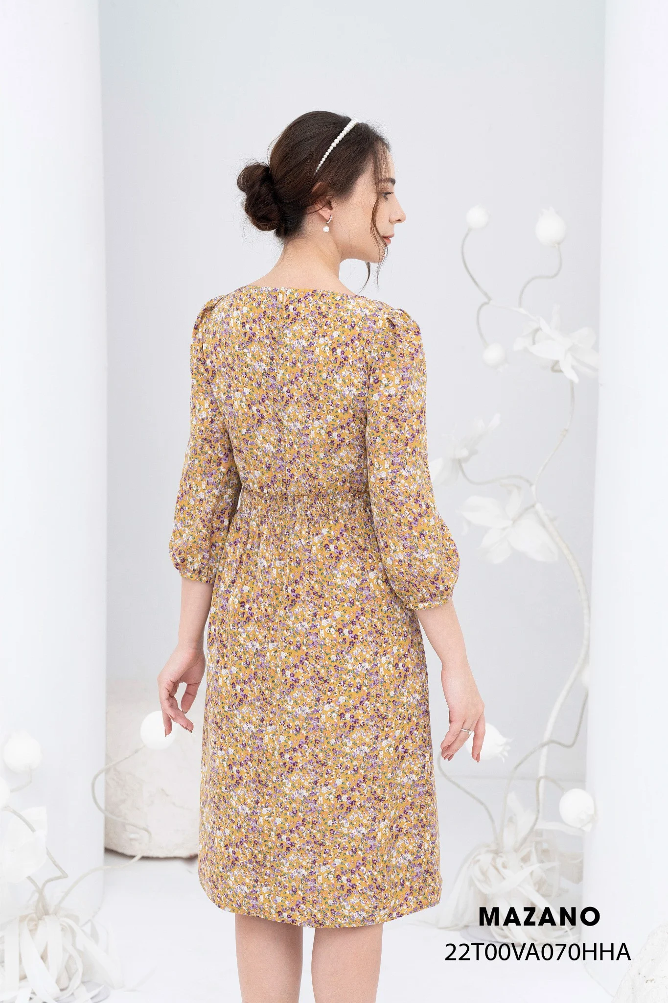 Đầm họa tiết ôm chân rủ đai chun xếp ly dọc thân_thumbnail_3