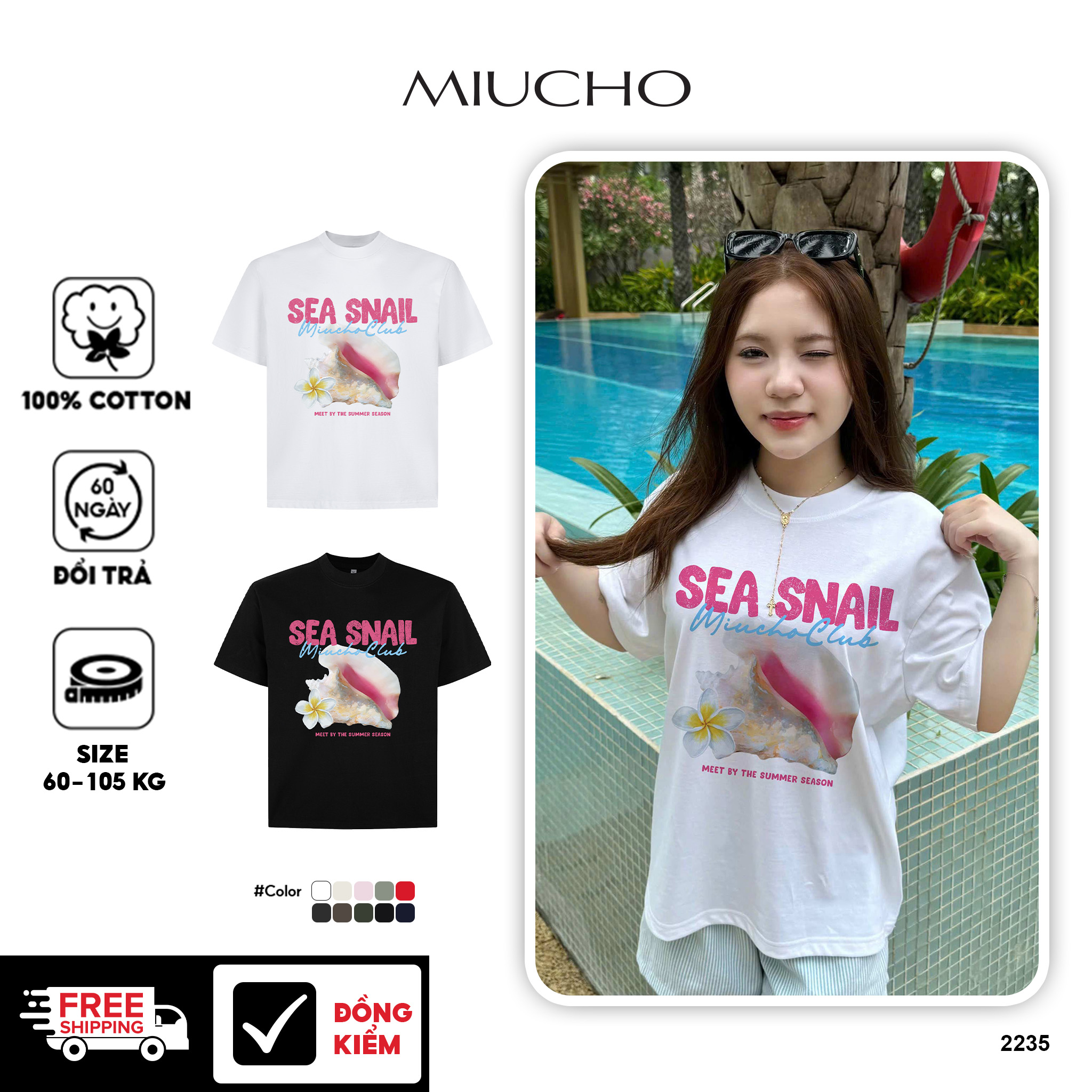 Áo thun boxy hè biển 2235 Miucho cổ tròn chất vải cotton 2c 250gsm đứng form dày dặn in mix_thumbnail_1