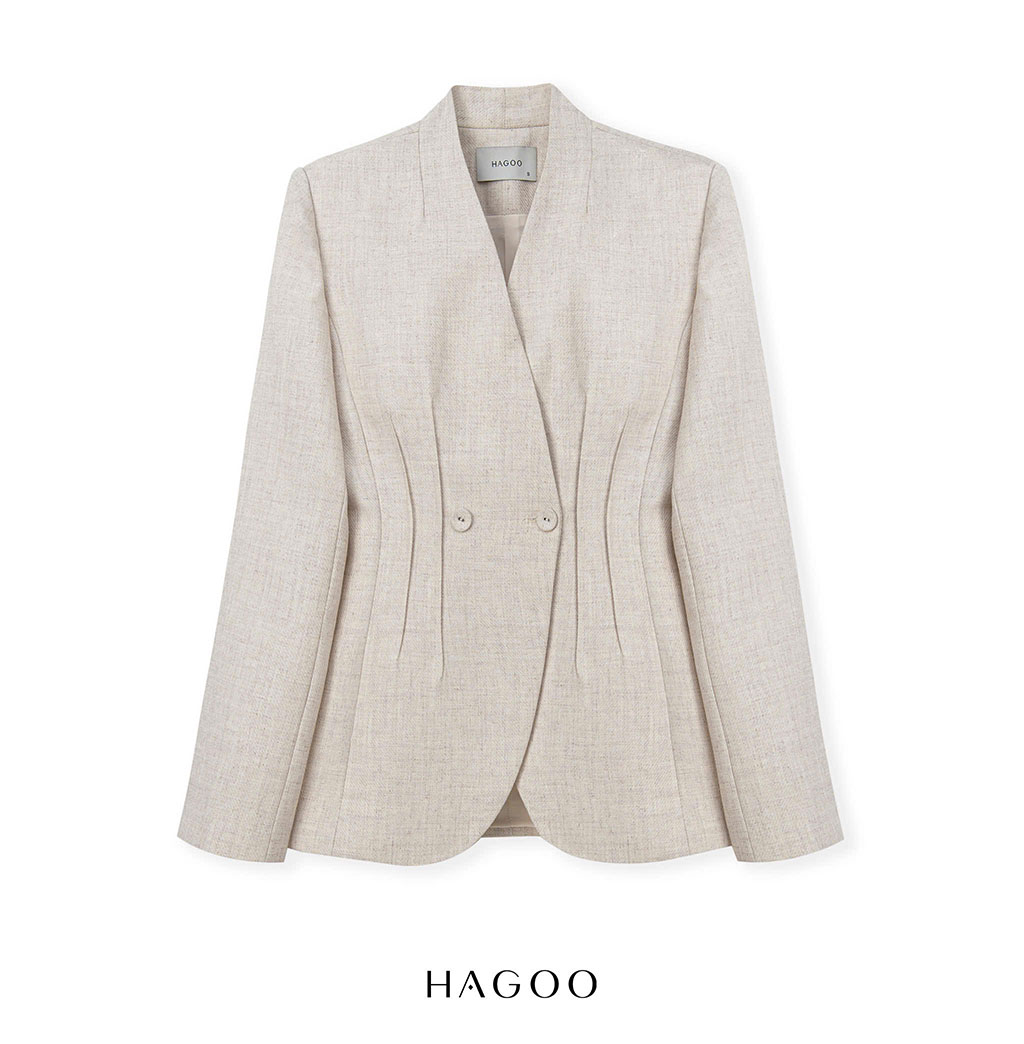 Blazer không cổ dáng peplum chiết éo HAGOO_thumbnail_5