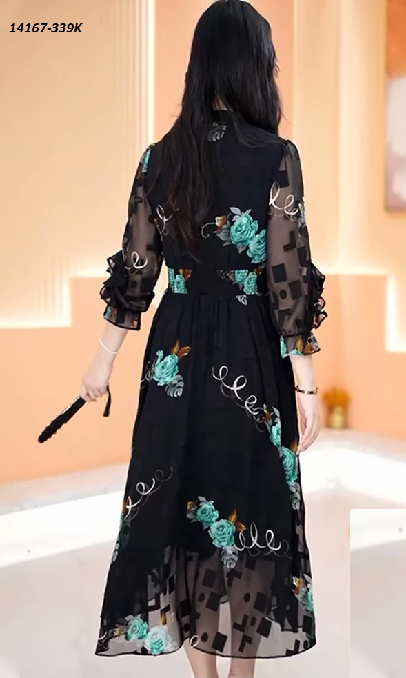 14167-Đầm voan lưới tay dài in hoa 3D (voan in, lót)FREESHIP_thumbnail_1