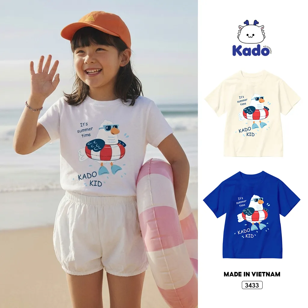 Áo thun bé gái form rộng hoạt hình hè biển Kado 3433