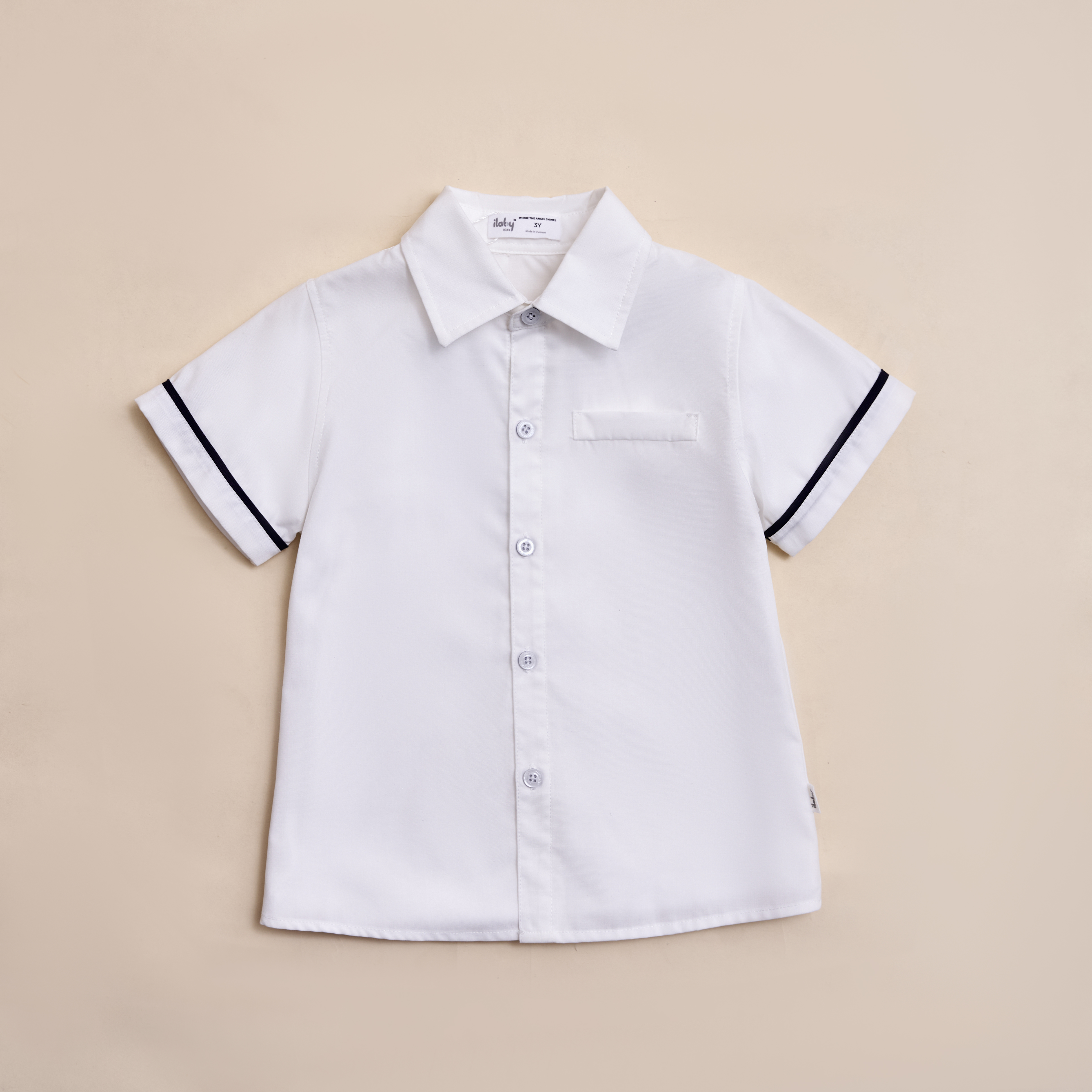 Áo sơ mi ngắn tay phối lé