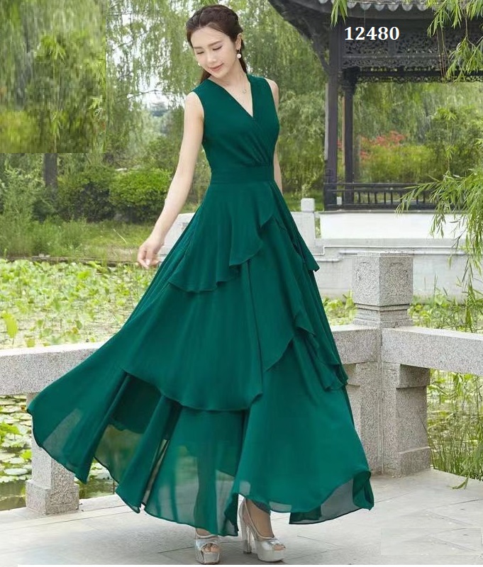 Đầm maxi sát nách tà đắp chéo ( voan ,llót)FREESHIP - 12480_thumbnail_0