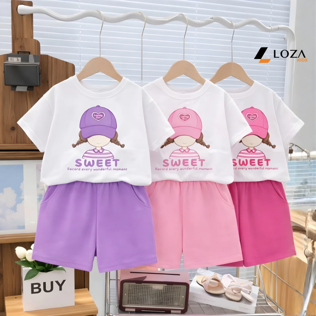 Set bộ bé gái hình bé gái đội mũ SWEET SB583