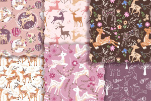 cute folk reindeer seamless patterns graphics 70094923 1