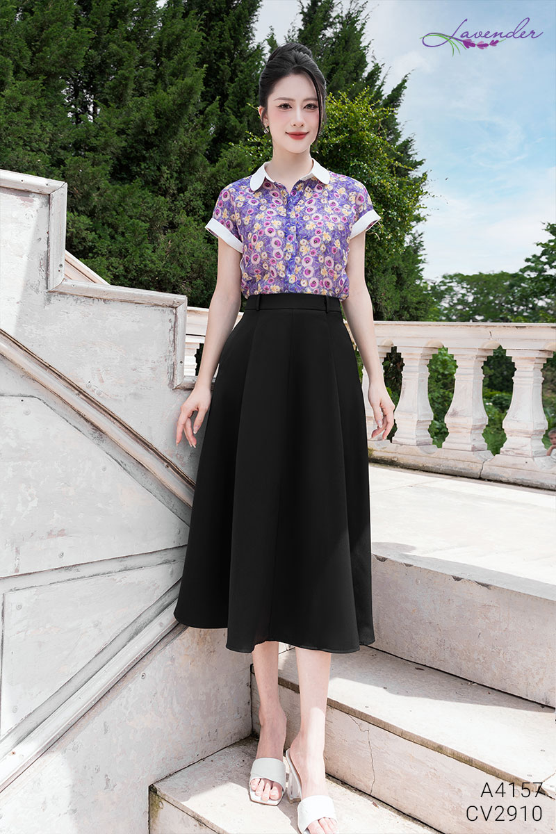 SET Áo sơ mi tơ boi tím phối trắng S4157