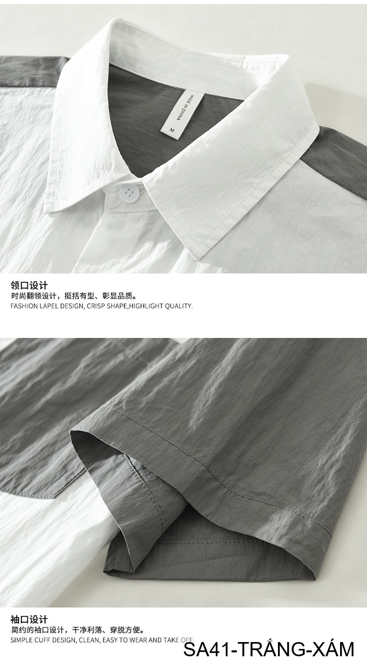 SA41 - Áo sơ mi nam tay ngắn phối màu phong cách Hàn Quốc, chất cotton thoáng mát_thumbnail_8