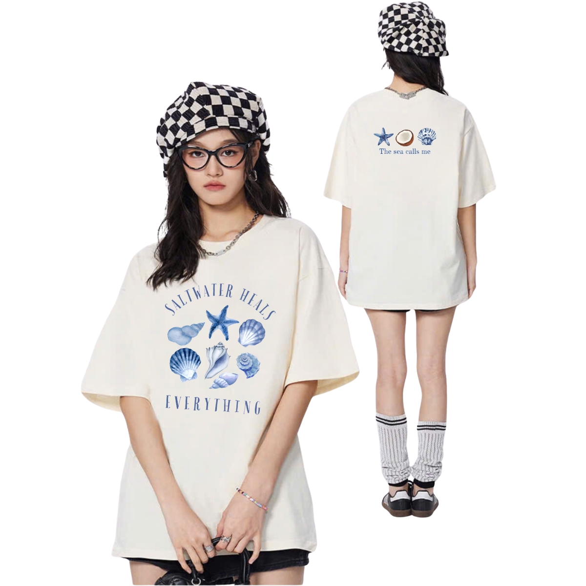 Áo thun unisex UX30-1136 SALTWATER HEALS 7 vỏ sò xanh dáng oversized local brand WETEE_thumbnail_0