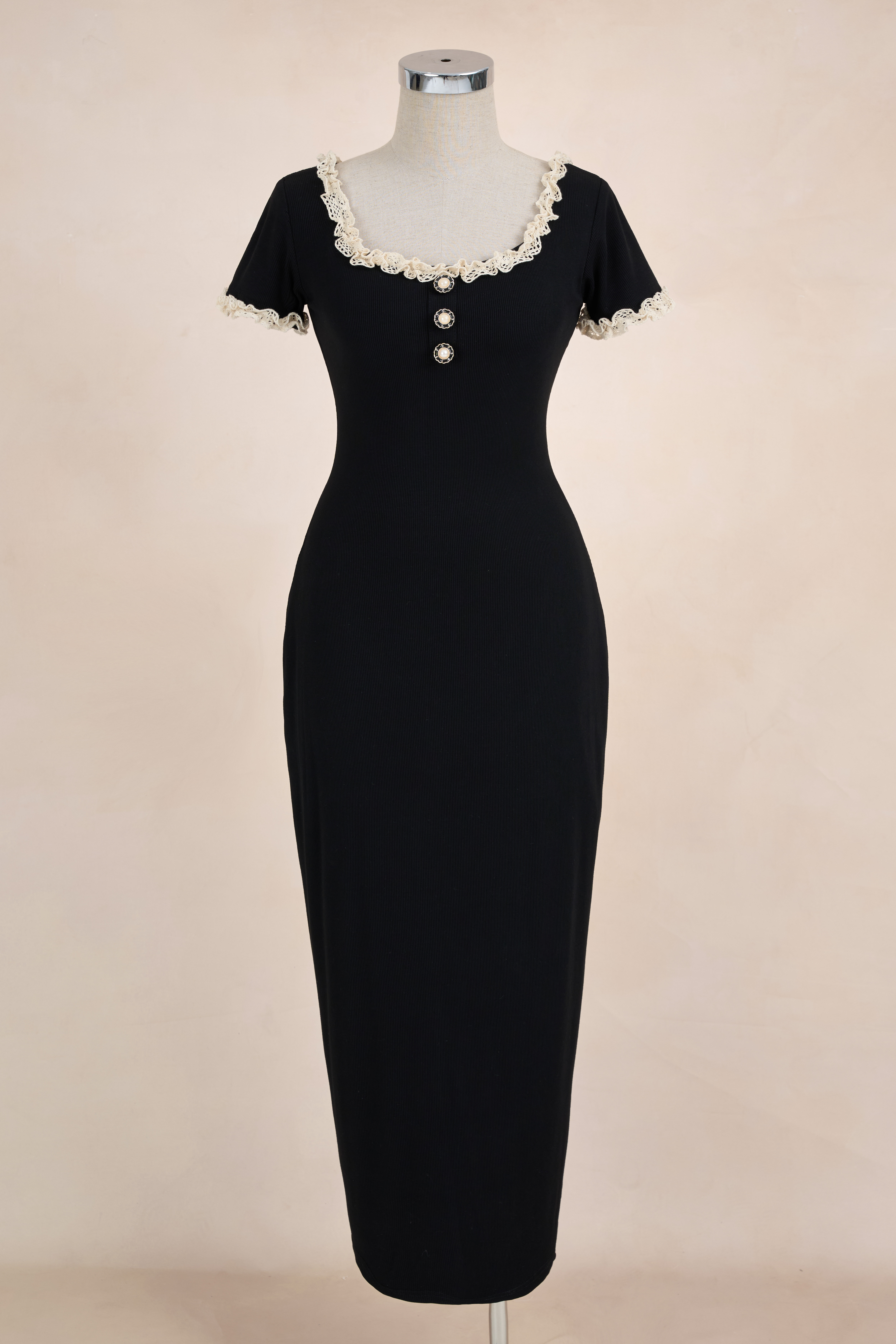 Đầm Bút Chì Cổ Vuông Viền Bèo