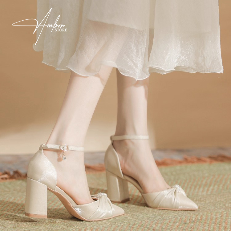 Giày Cao Gót Nữ Gót Vuông Bít Mũi Satin Phối Ngọc – CG20_thumbnail_4