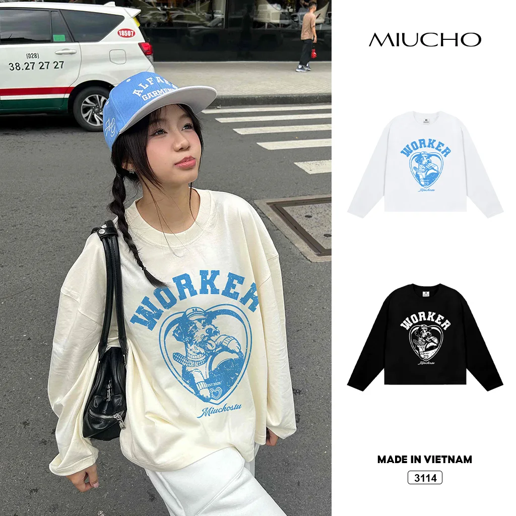 Áo thun boxy tay dài Miucho Worker 3114