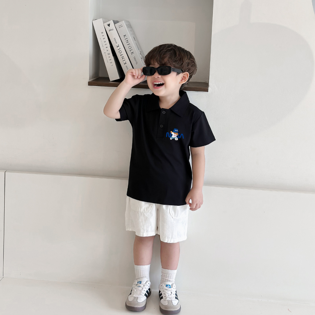 Áo polo bé trai in hình gấu NASA nhiều màu chất cotton 4 chiều  - Áo thun có cổ cho bé Loza Kids PL3235