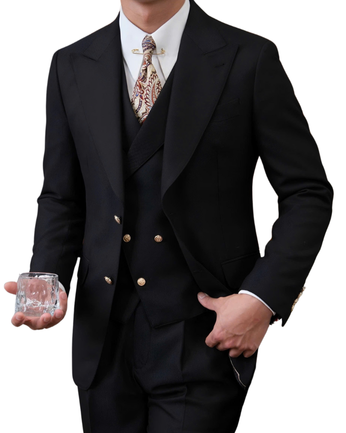 Bộ Suit 3 Mảnh Jet Black Milano (Jacket + Gile+ Trousers)