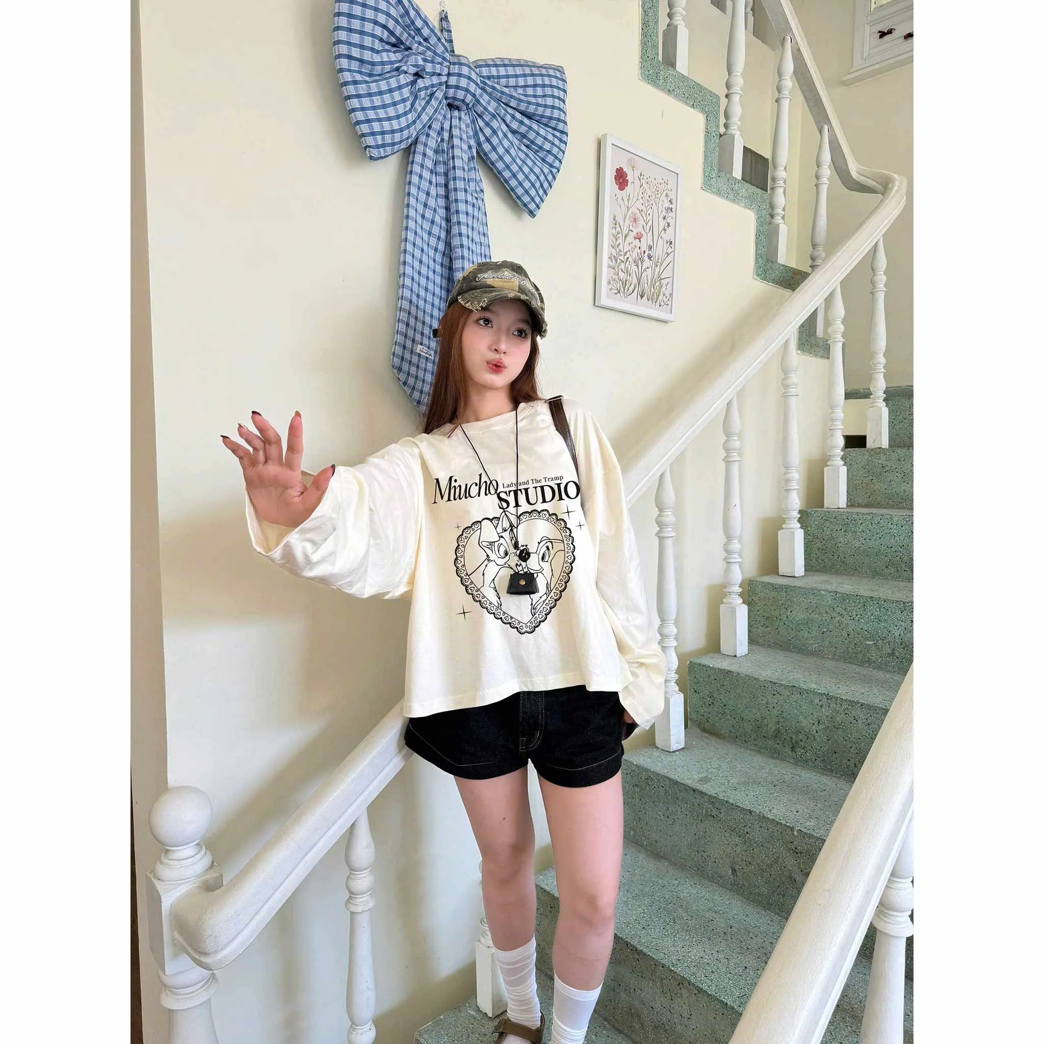 Áo thun boxy tay dài classic style 2640 Miucho chuẩn form tôn dáng vải cotton thoáng mát co giãn_thumbnail_5