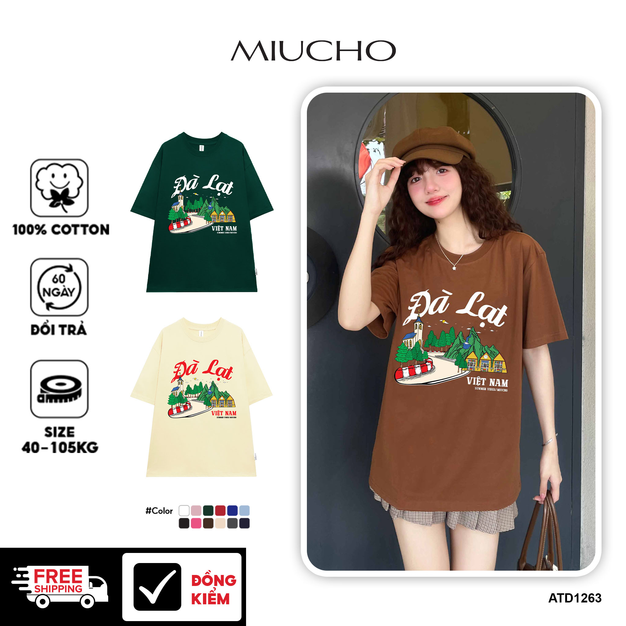 Áo thun du lịch Đà Lạt ATD1263 Miucho vải cotton thoáng mát in mix_thumbnail_1