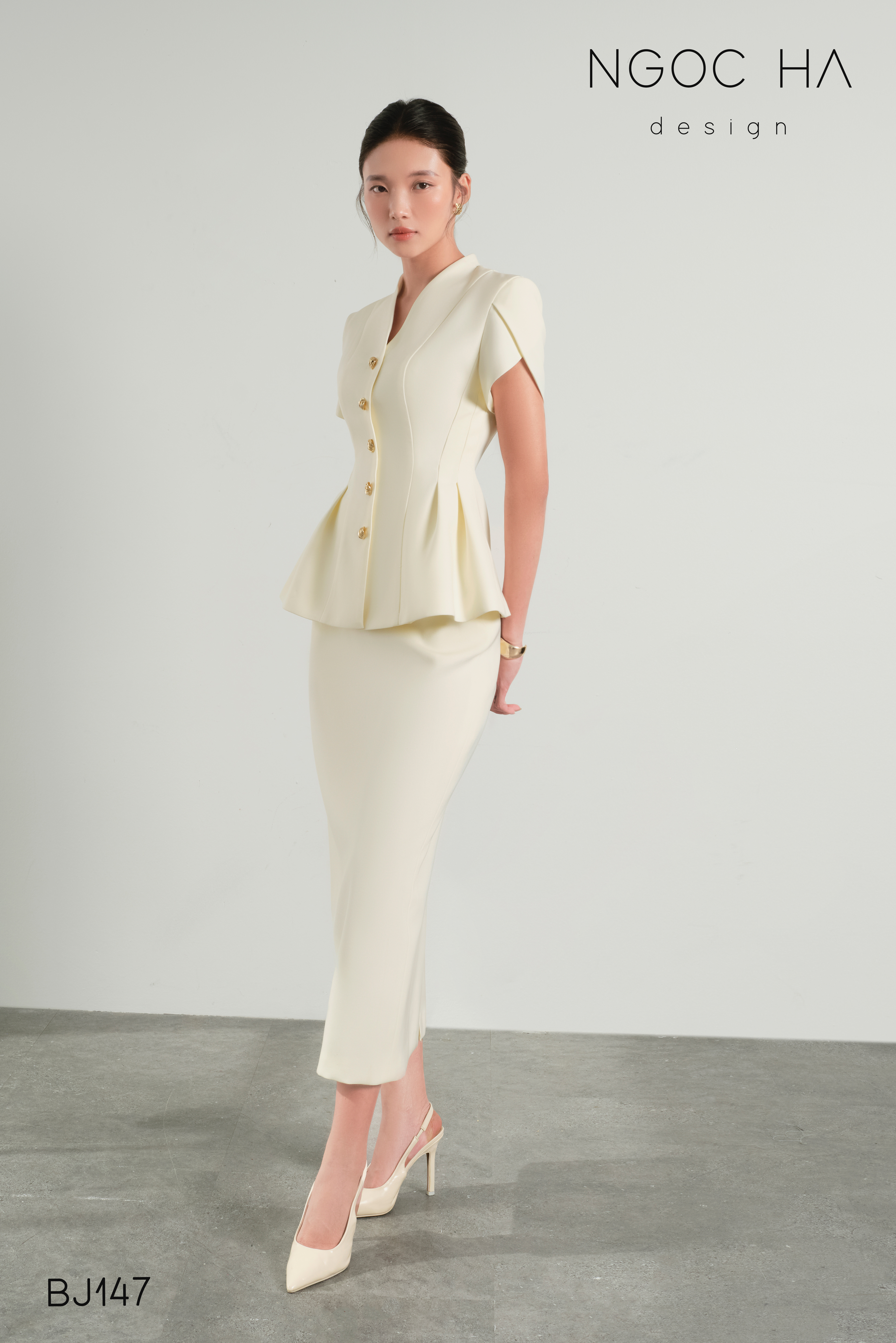 Karen Set_ Bộ Áo Xếp Ly Mix Chân Váy Bút Chì Màu Kem BJ147_thumbnail_5