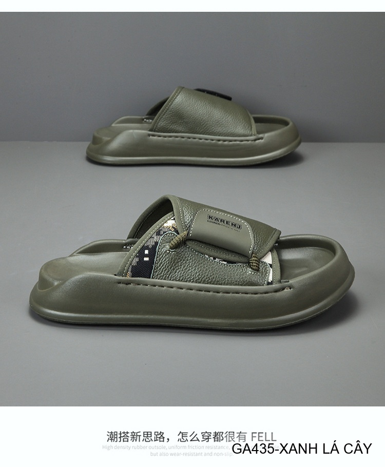 GA435 - Dép nam đế dày thời trang, chất liệu da bò mềm, màu xanh lá và đen_thumbnail_8