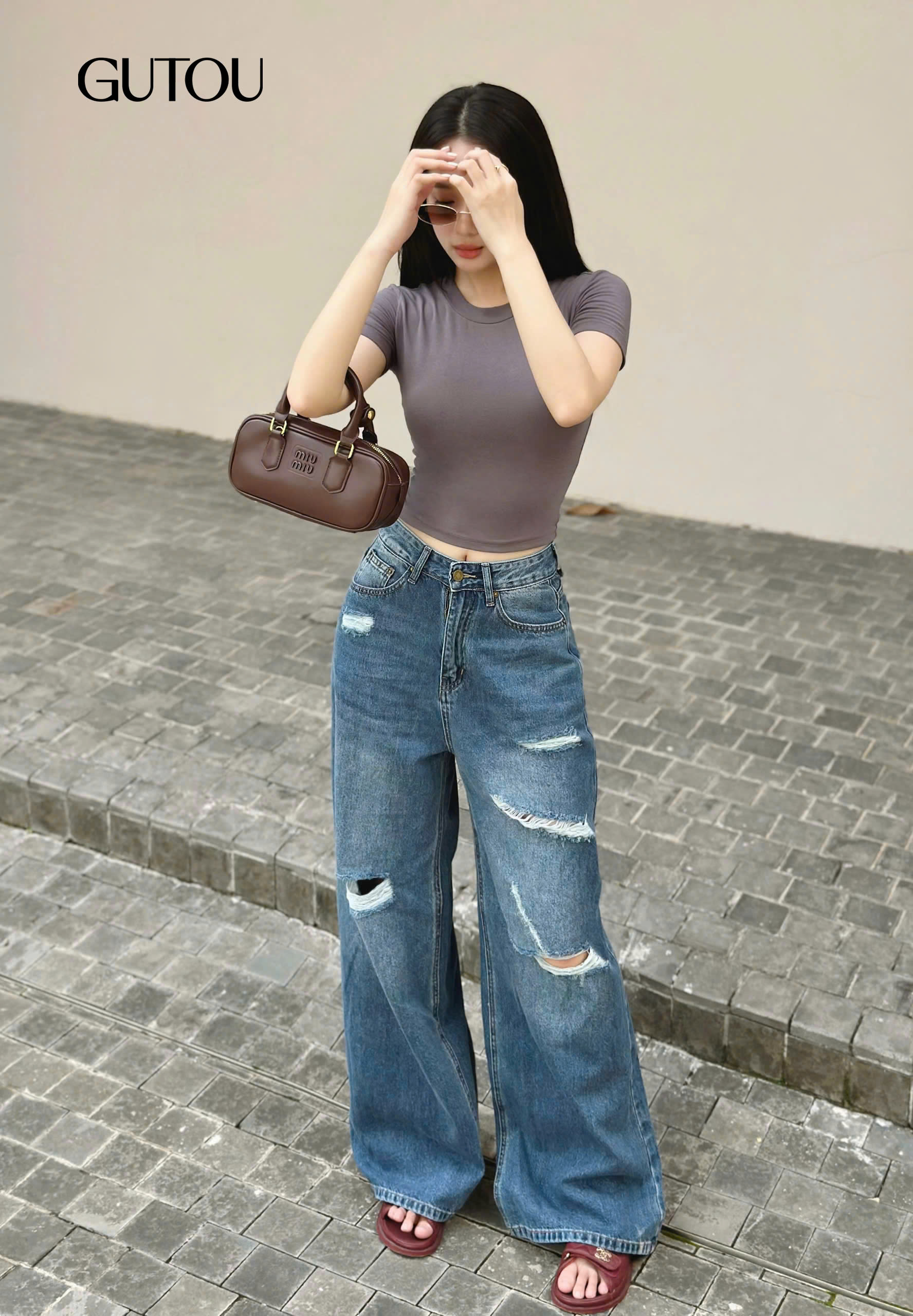 [ GUTOU ] Quần Jean Wash Rách Phong Cách Streetwear_thumbnail_2