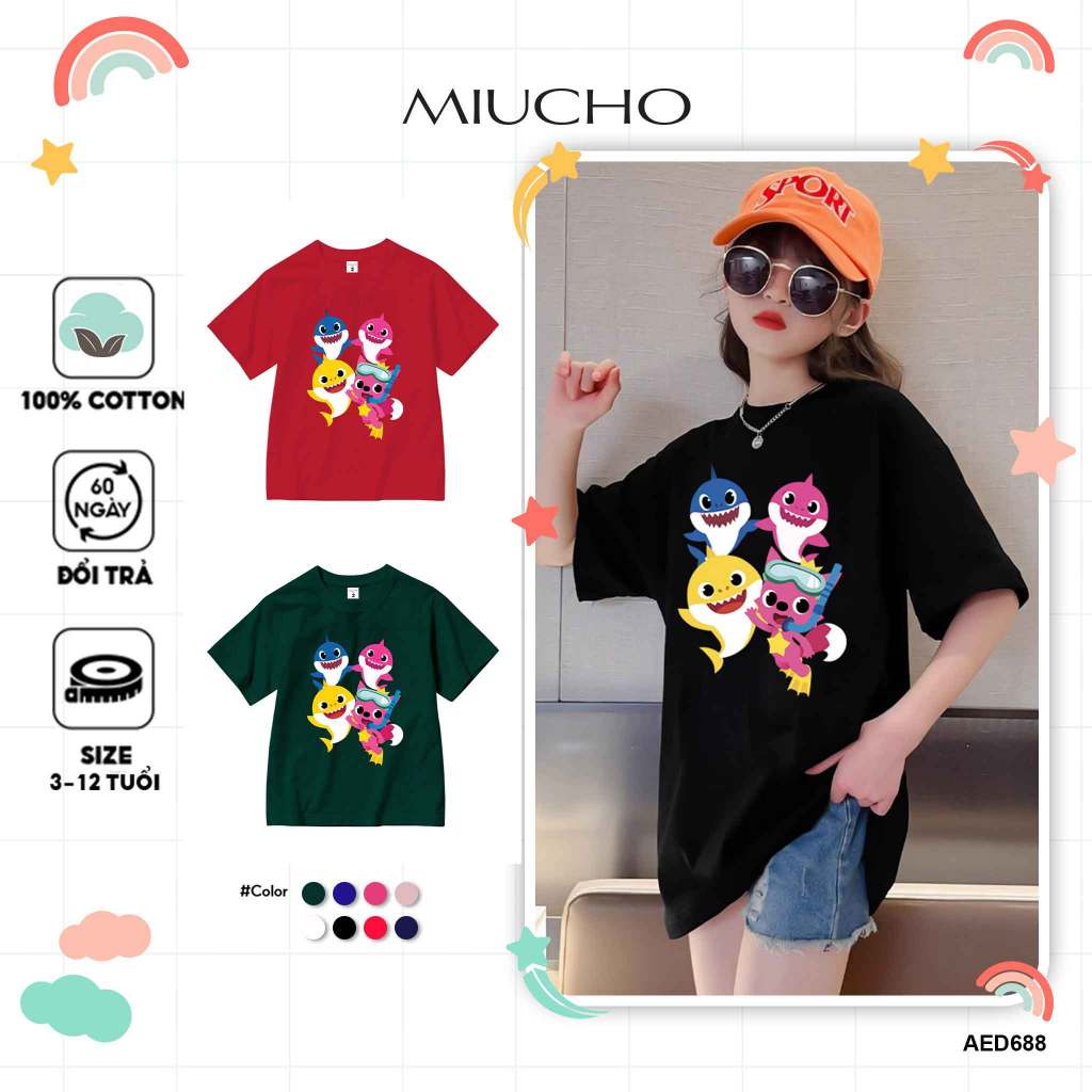 Áo thun bé gái Baby Shark cá mập AED688 Miucho Kid 100% vải cotton thoáng mát basic_thumbnail_1