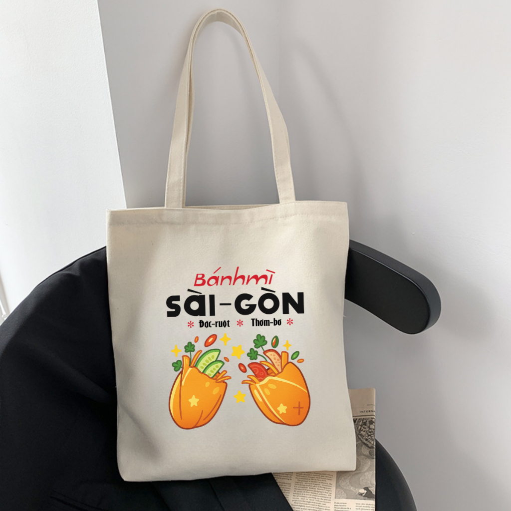 Túi Tote BST Ẩm thực đường phố Việt Nam - Túi vải canvas có túi phụ và khoá kéo đựng vừa A4 (33x37cm) - TOTE22_thumbnail_1