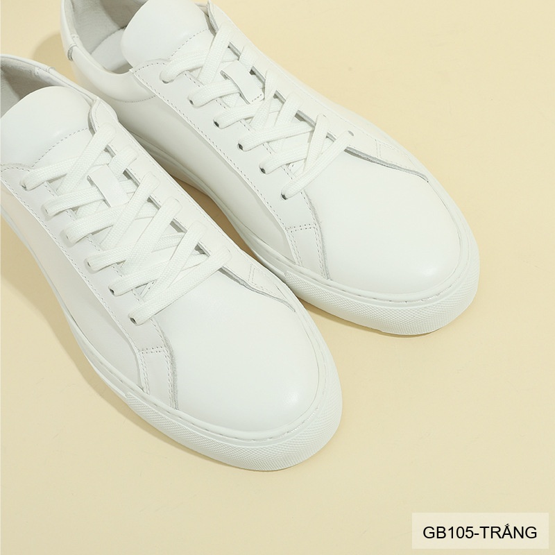 GB105 - Giày Sneaker Nam Da Bò Thiết Kế Đơn Giản, Đế Cao Su Bền, Màu Trắng Đen