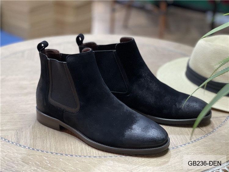 GB236 - Giày Chelsea Nam Da Heo Phong Cách Anh Quốc, Đế Cao Su Thoáng Khí, Màu Đen Kaki_thumbnail_14