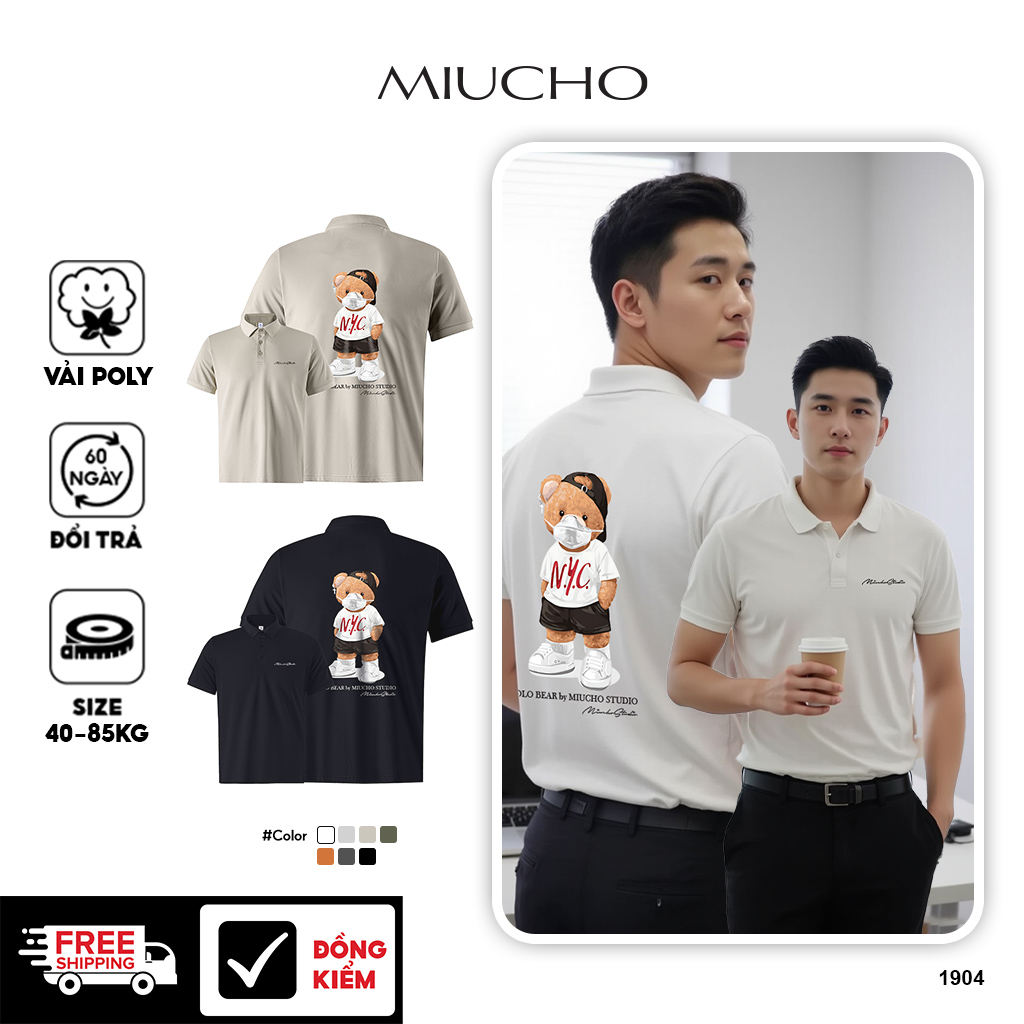 Áo polo nam form vừa 1904 Miucho Iconic vải cá sấu đứng form thoáng mát in mix_thumbnail_1