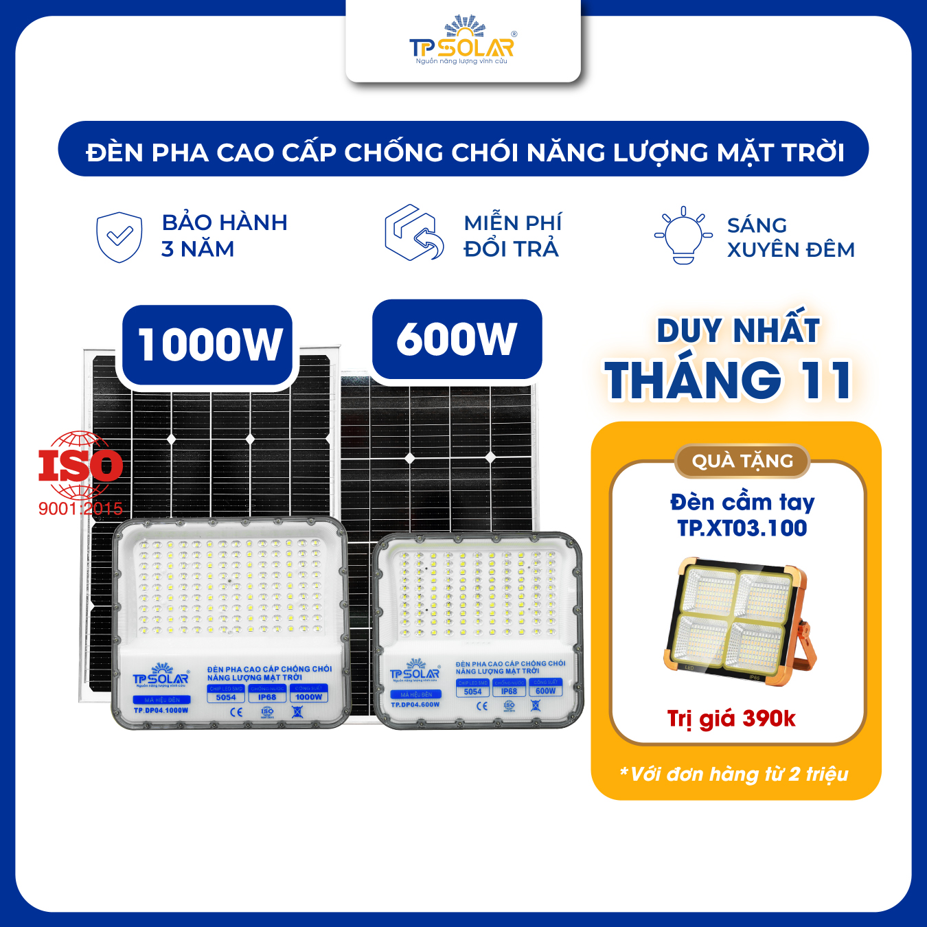 Đèn pha cao cấp chống chói năng lượng mặt trời (TP.DP04.600 / TP.DP04.1000)