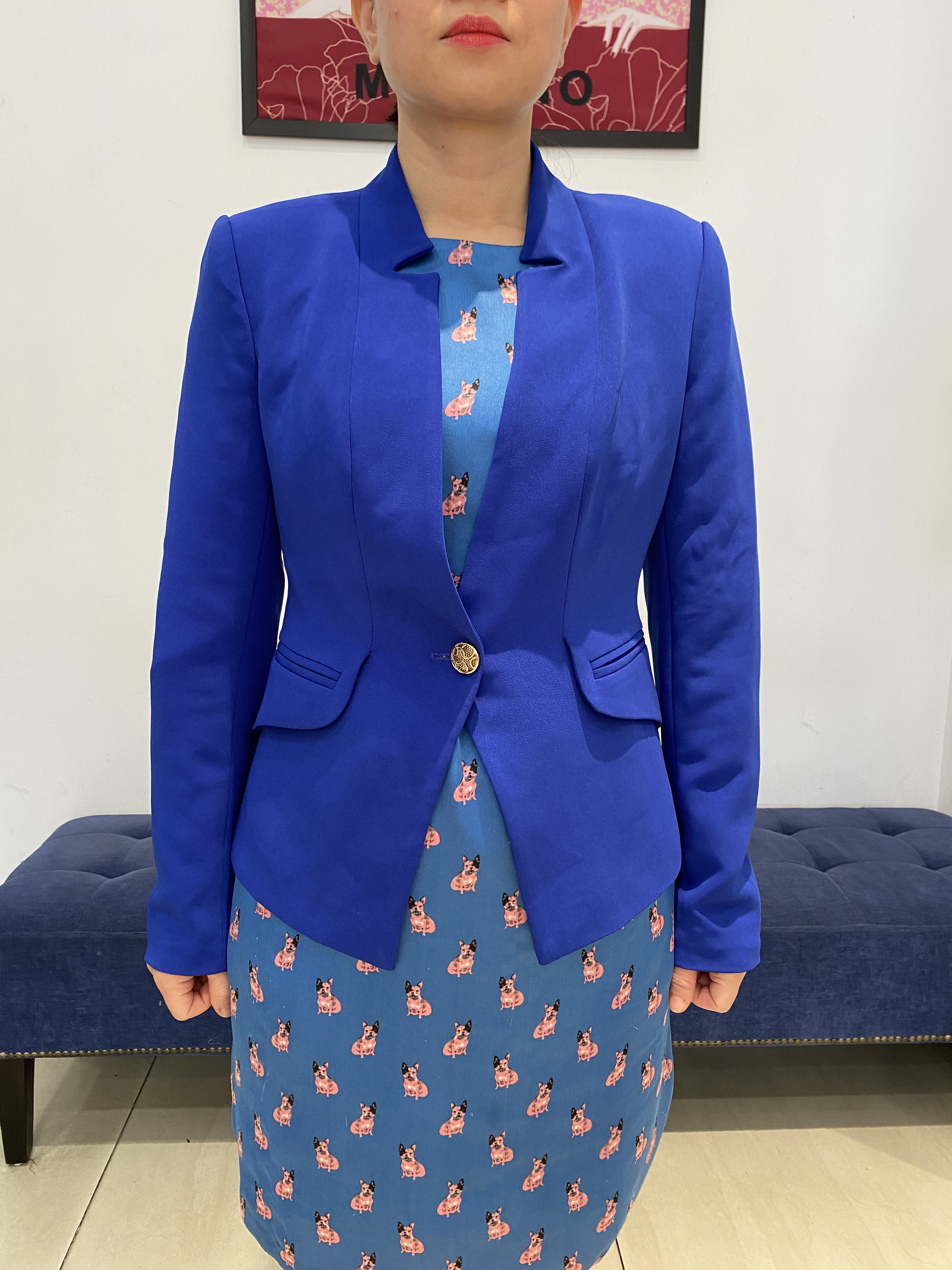 Áo Vest cổ V leo cách điệu màu xanh