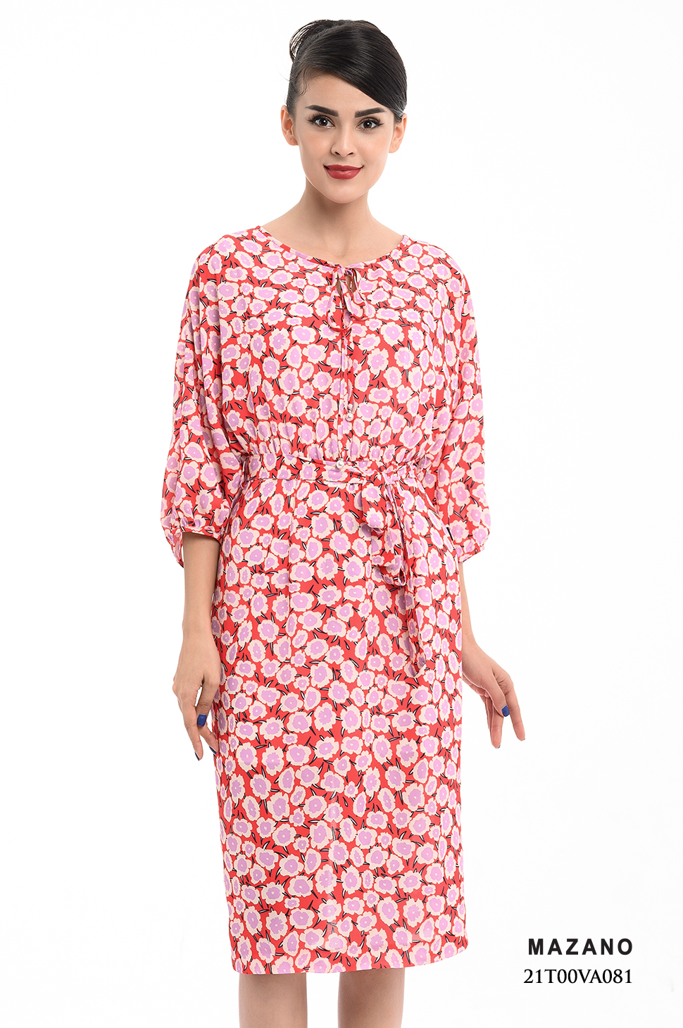 Đầm họa tiết hoa thắt dây đai cổ rút cách điệu_thumbnail_3