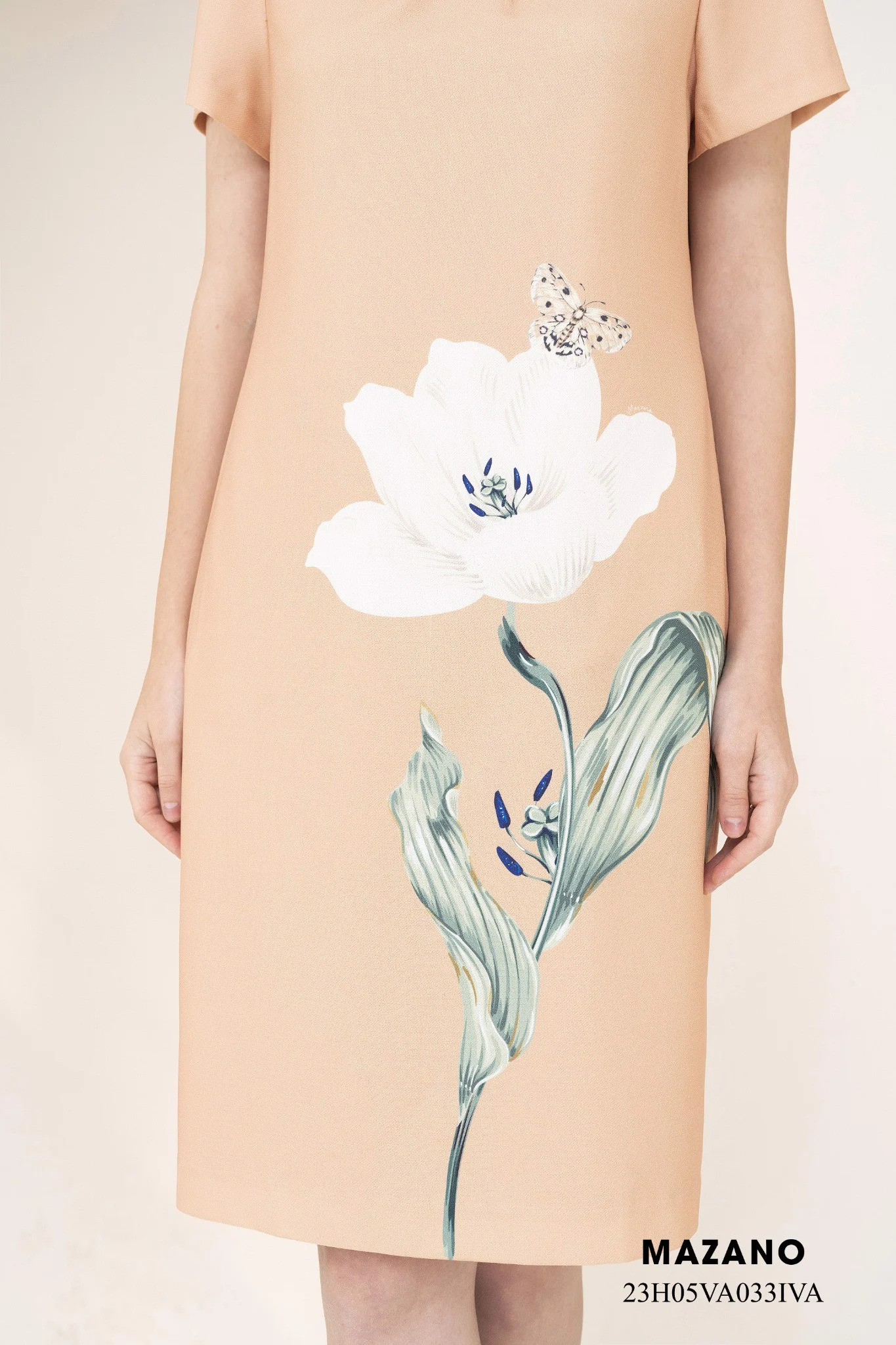 Váy Đầm Suông Vải thô mỏng Hoạ tiết in hoa Cổ tròn Tay ngắn Dài qua gối_thumbnail_4