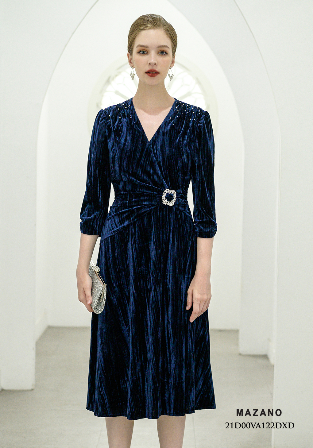 Đầm nhung xanh chân rủ xếp ly eo_thumbnail_3