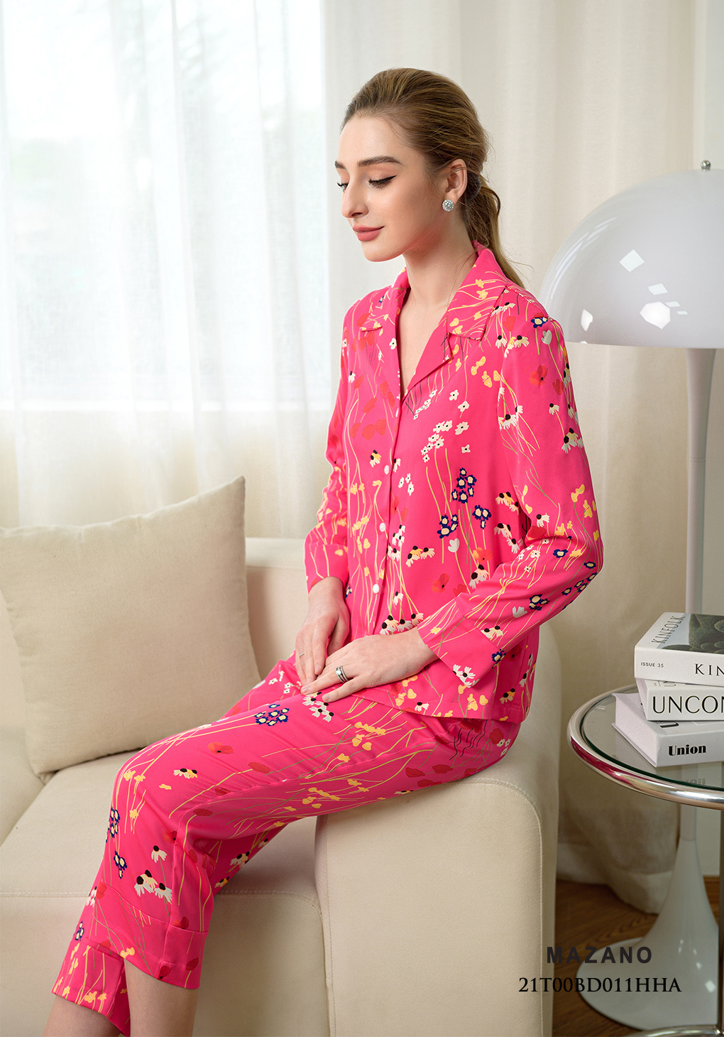 Bộ đồ hồng dài tay họa tiết hoa nhỏ_thumbnail_3