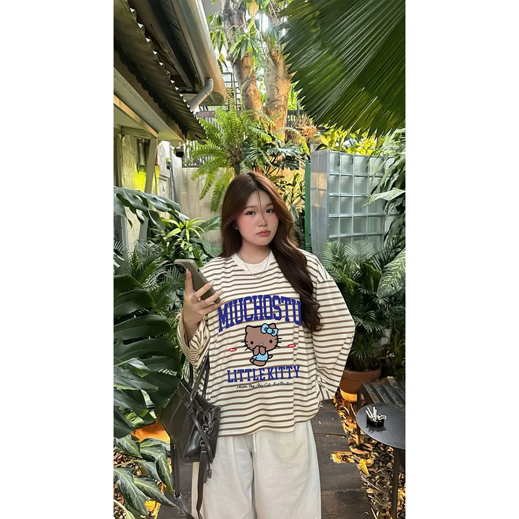 Áo thun boxy nữ tay dài Miucho vải bo rip thoáng mát cổ tròn Kitty đáng yêu in mix 2697_thumbnail_4