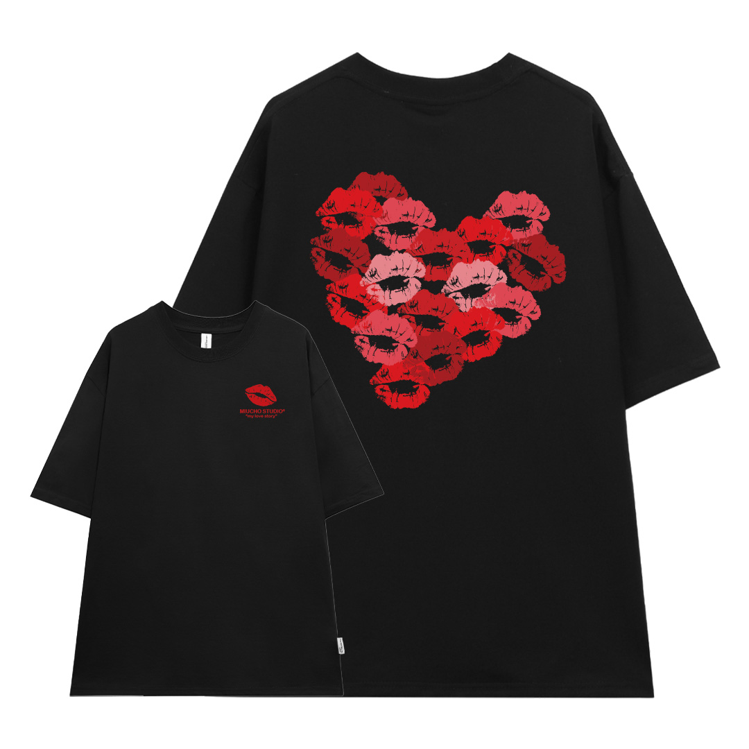 Áo thun cặp đôi couple trái tim from rộng ATD1381 Miucho vải cotton thoáng mát cổ tròn in mix_thumbnail_11