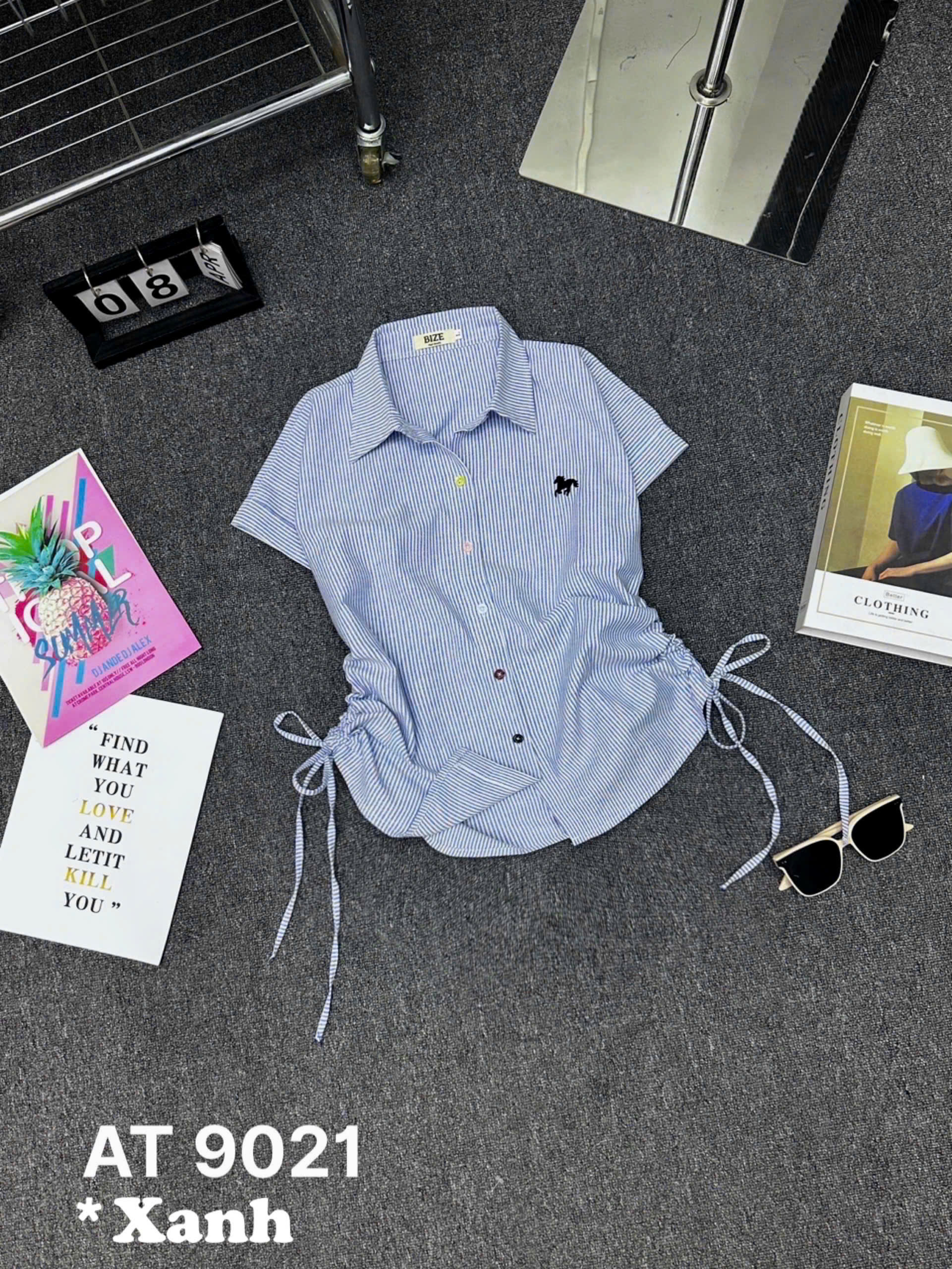 Áo sơ mi sọc thêu 3D rút eo bigsize AT9021 dành cho nàng mũm mĩm từ 55-90kg