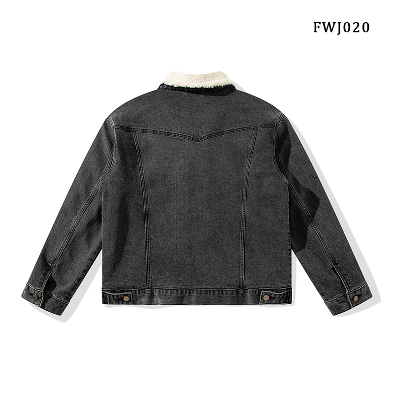 mùa đôngchicÁo khoác denim len cừu nam Mỹ hợp thời trang dáng ôm cộng với dày nhung đa năng đẹp trai áo khoác cotton áo khoác